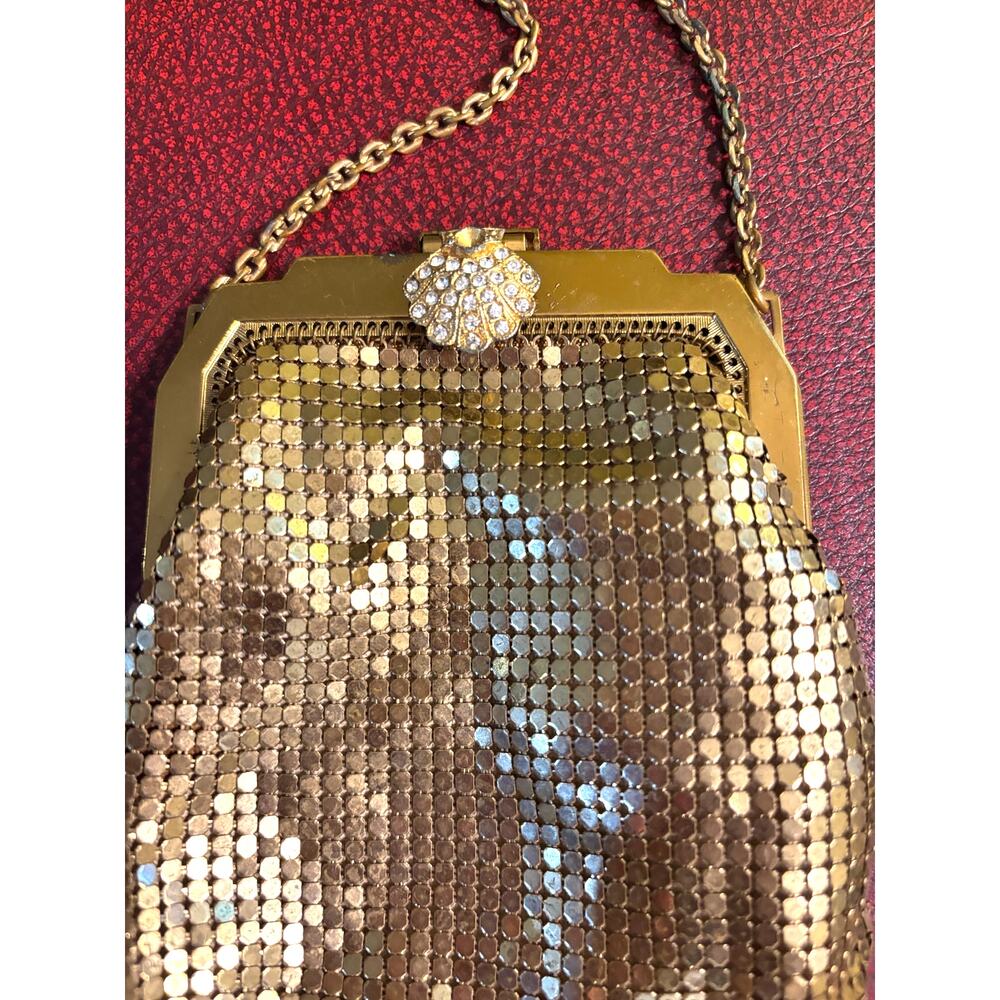 Antique WHITING & DAVIS 1930s Gold Mesh Purse With Ornate Rhinestone Clasp - Picture 7 of 13